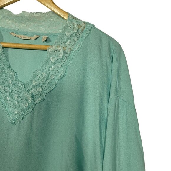 Soft Surroundings Women's Claudia Teal Dust Lace Pebbled Crepe Blouse Size L - Picture 6 of 14